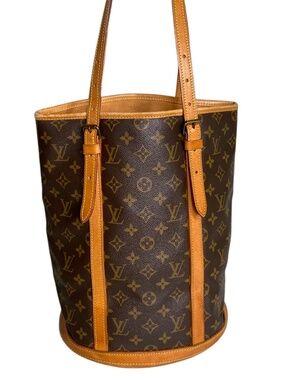 Authentic Louis Vuitton Monogram Bucket Bag GM 1988 Brown Shoulder Bag Vintage